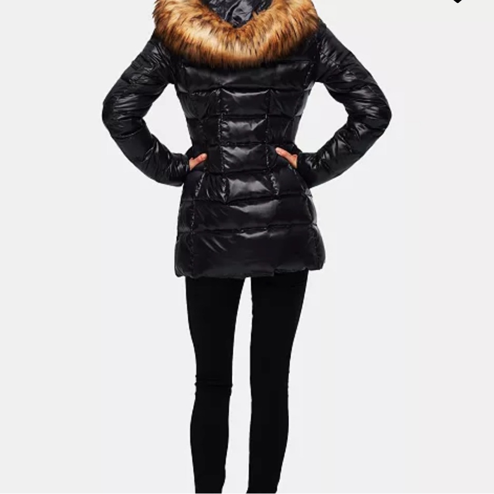 S13 Black Puffer Jacket with Faux Fur Hood - Picture 4 of 7